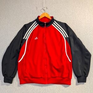 Adidas Full Zip Track Jacket Men's Large Red Black White Stripes Warm Up